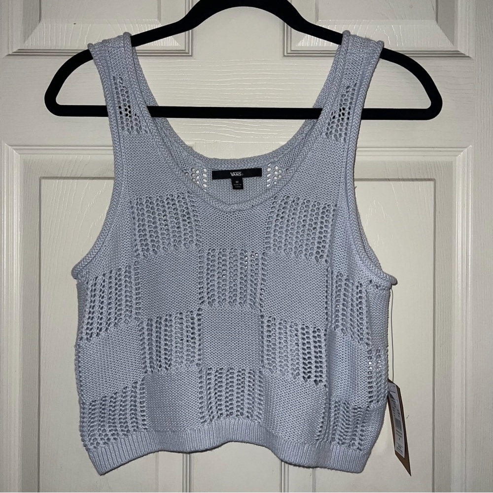 NWT Vans Checkered Cataluna Knit Crop Tank Top Light Blue Size Medium